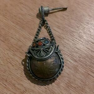 Vintage Snuff Perfume Pendant With Eastern Coins On Both Sides Gemstone Inlayed